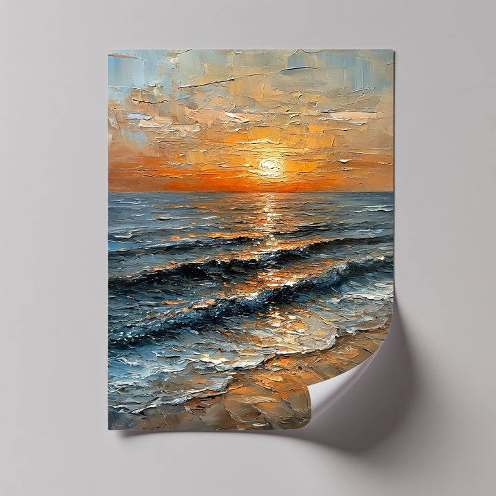 Golden Horizon – Textured Sunset Seascape Canvas Print
