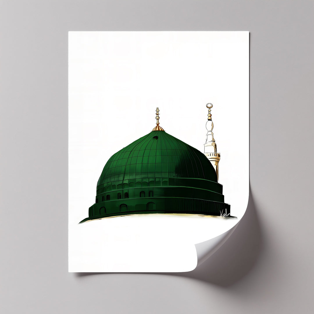Minimalist Green Dome of Medina – Islamic Wall Art