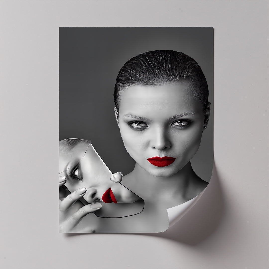 A powerful stare and mirrored illusion take center stage in this avant-garde photo canvas.

