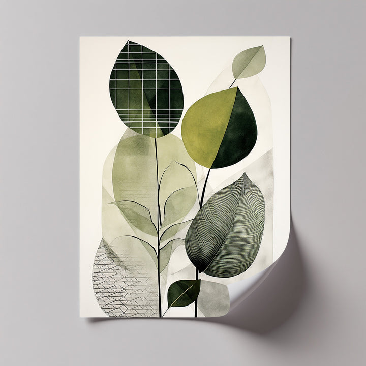 Structured Harmony – Abstract Leaf Shapes in Geometric Overlay Canvas Print