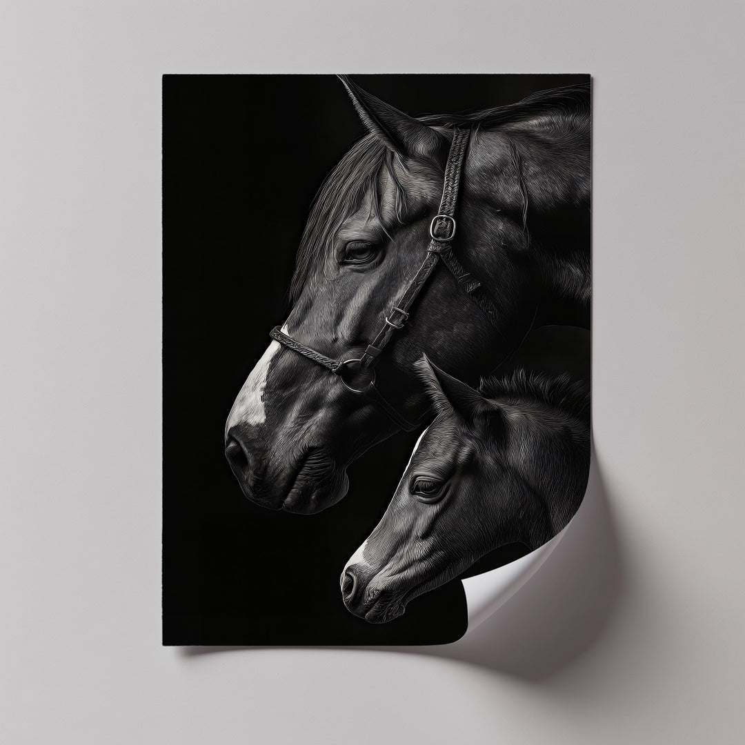 Eternal Bond – Mother and Foal on Black Canvas Print