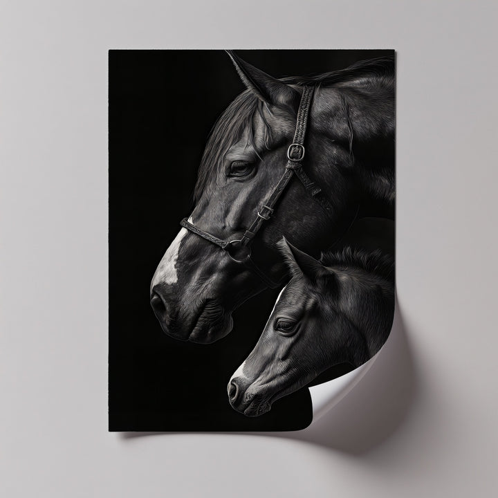 Eternal Bond – Mother and Foal on Black Canvas Print