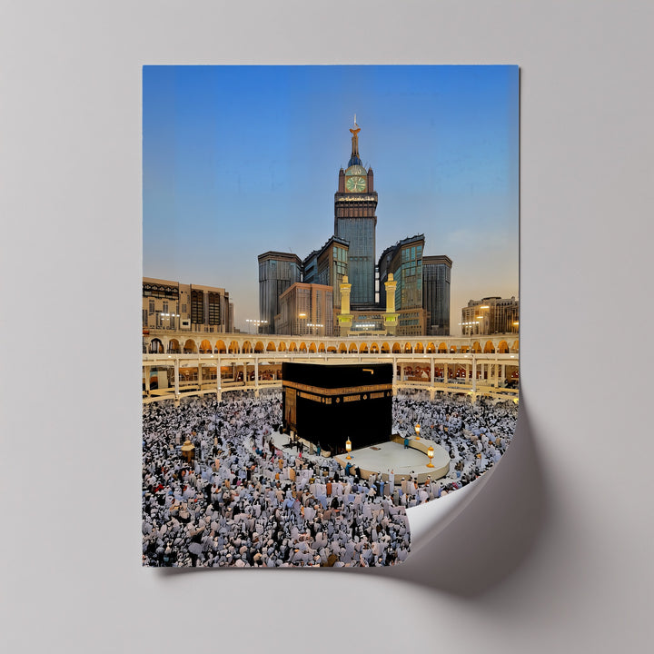 Kaaba at Sunset with Abraj Al-Bait Clock Tower – Islamic Wall Art