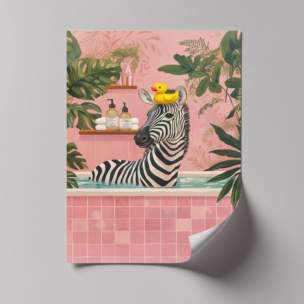 This zebra canvas print blends jungle vibes and bathroom humor in a bold, colorful setting—perfect for quirky wall decor lovers and eclectic home styles.

