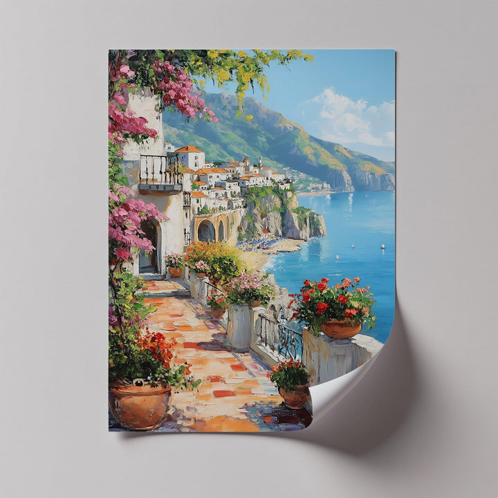 Amalfi Terrace Bloom – Coastal Italian Balcony Canvas Print - MyPhotoStation