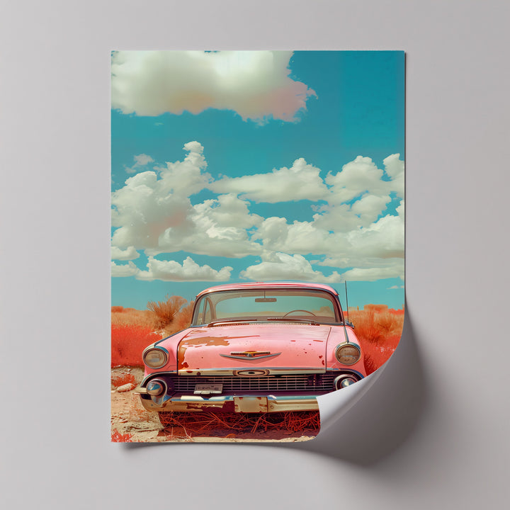 Desert Drift – Faded Pink Classic Car Canvas Print