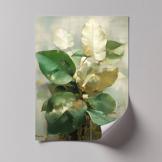 Golden-Edged Ficus Leaves – Elegant Green Botanical Canvas Print - MyPhotoStation