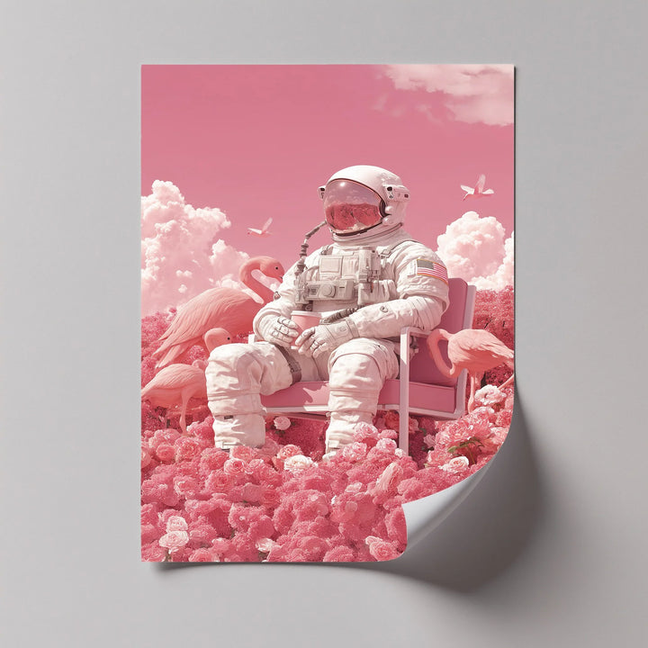 Pink Astronaut in a Flamingo Garden – Surreal Space Canvas Print - MyPhotoStation