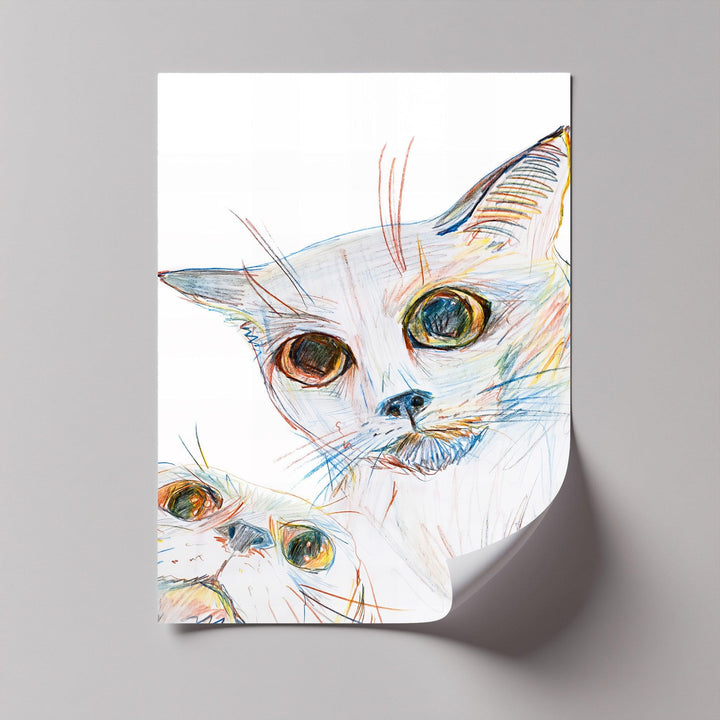 Color Stare – Abstract Cat Faces in Pastel Lines Cat Canvas Print - MyPhotoStation