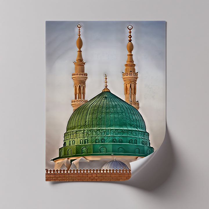 Green Dome of Al-Masjid an-Nabawi – Islamic Wall Art of Medina