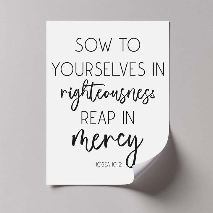 Elegant scripture wall art with righteousness and mercy quote

