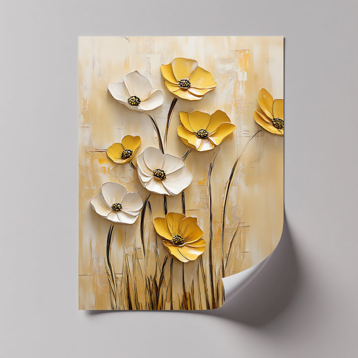 Botanical Burst in Yellow – contemporary floral canvas print.

