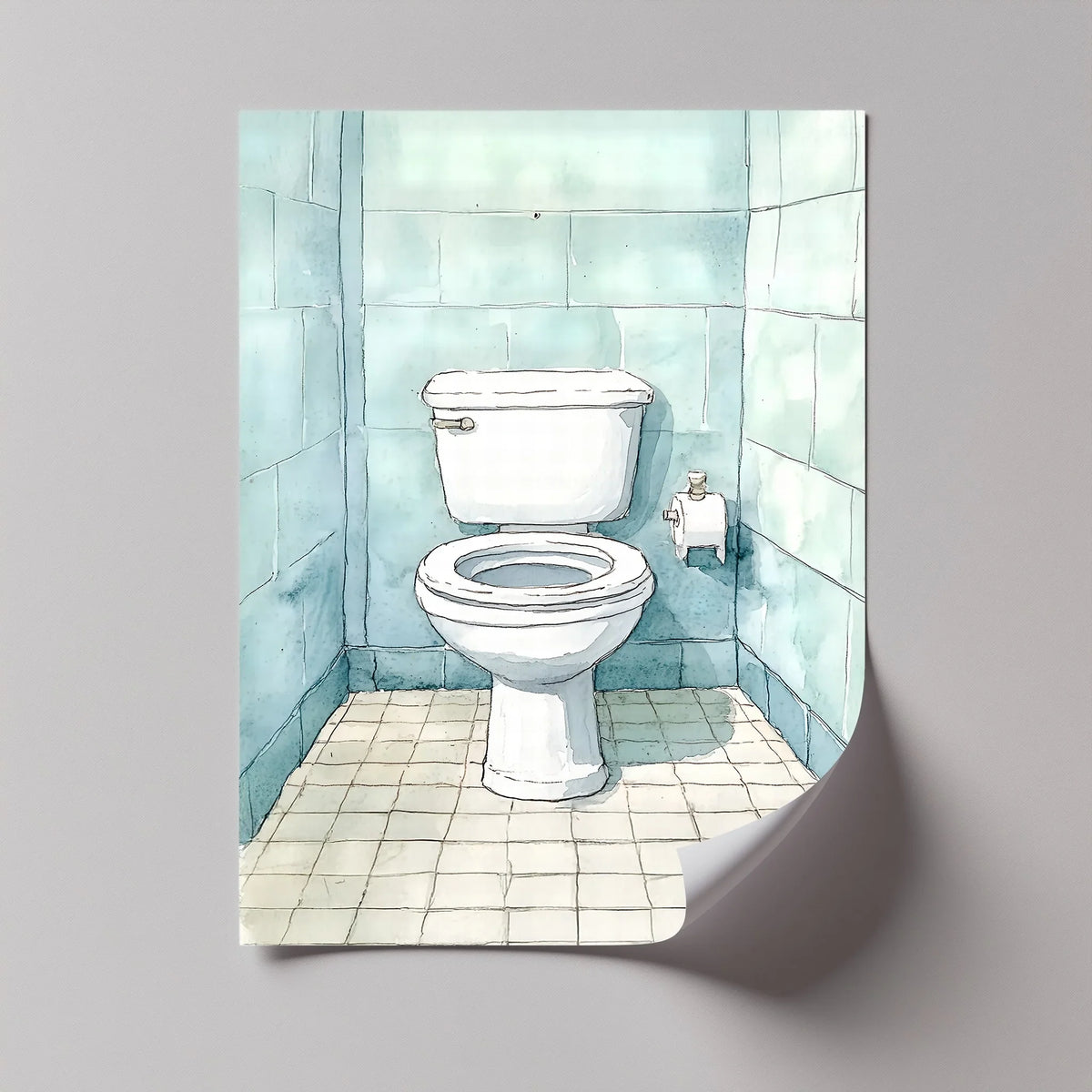 Featuring moderate color saturation, this high quality canvas prints of a minimalist toilet illustration presents solitude in cerulean hues with a clean and modern design.