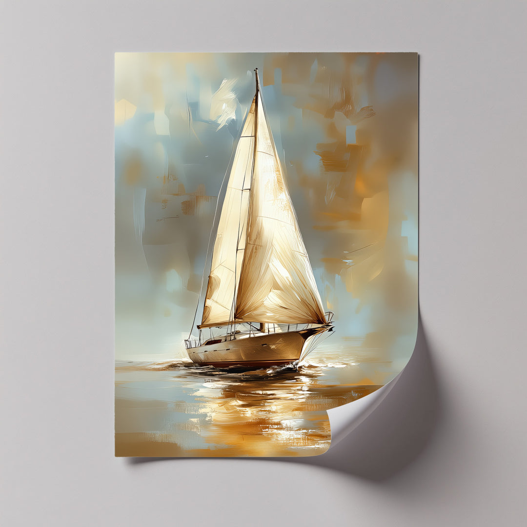 Golden Voyage – Tranquil Sailboat at Sunset Canvas Print