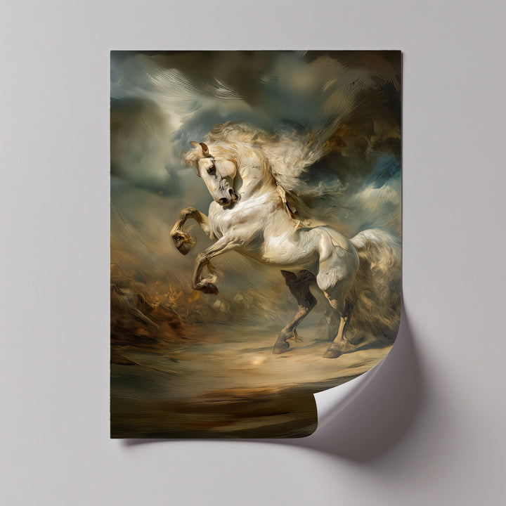 Eclipsed Thunder – Majestic Rearing White Horse Canvas Print