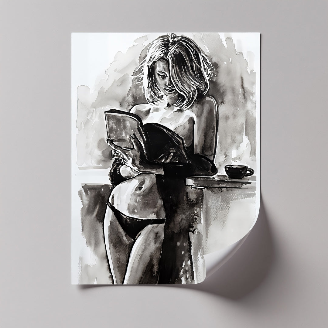 Ink Reverie – Sensual Reading Woman Canvas Wall Art | Artwork Canvas
