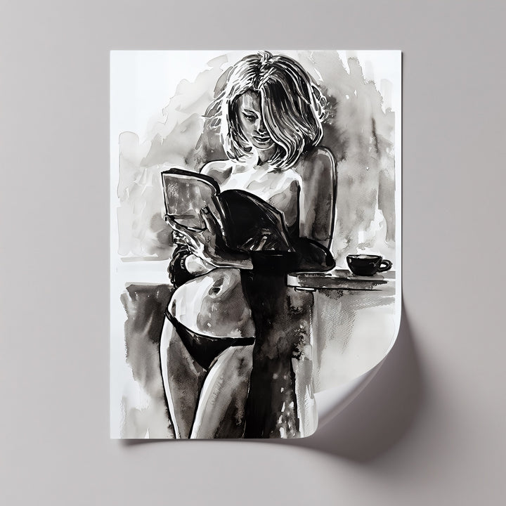 Ink Reverie – Sensual Reading Woman Canvas Wall Art | Artwork Canvas