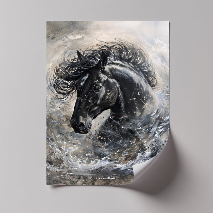 Stardust Fury – Black Horse in Motion Abstract Canvas Print