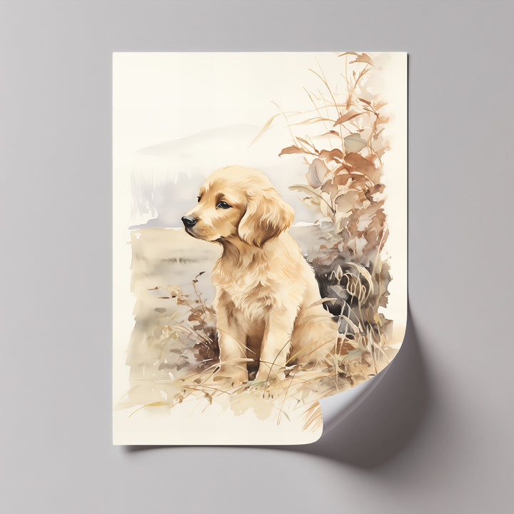 Golden Retriever in Autumn Light – Vintage Style Puppies Canvas Print