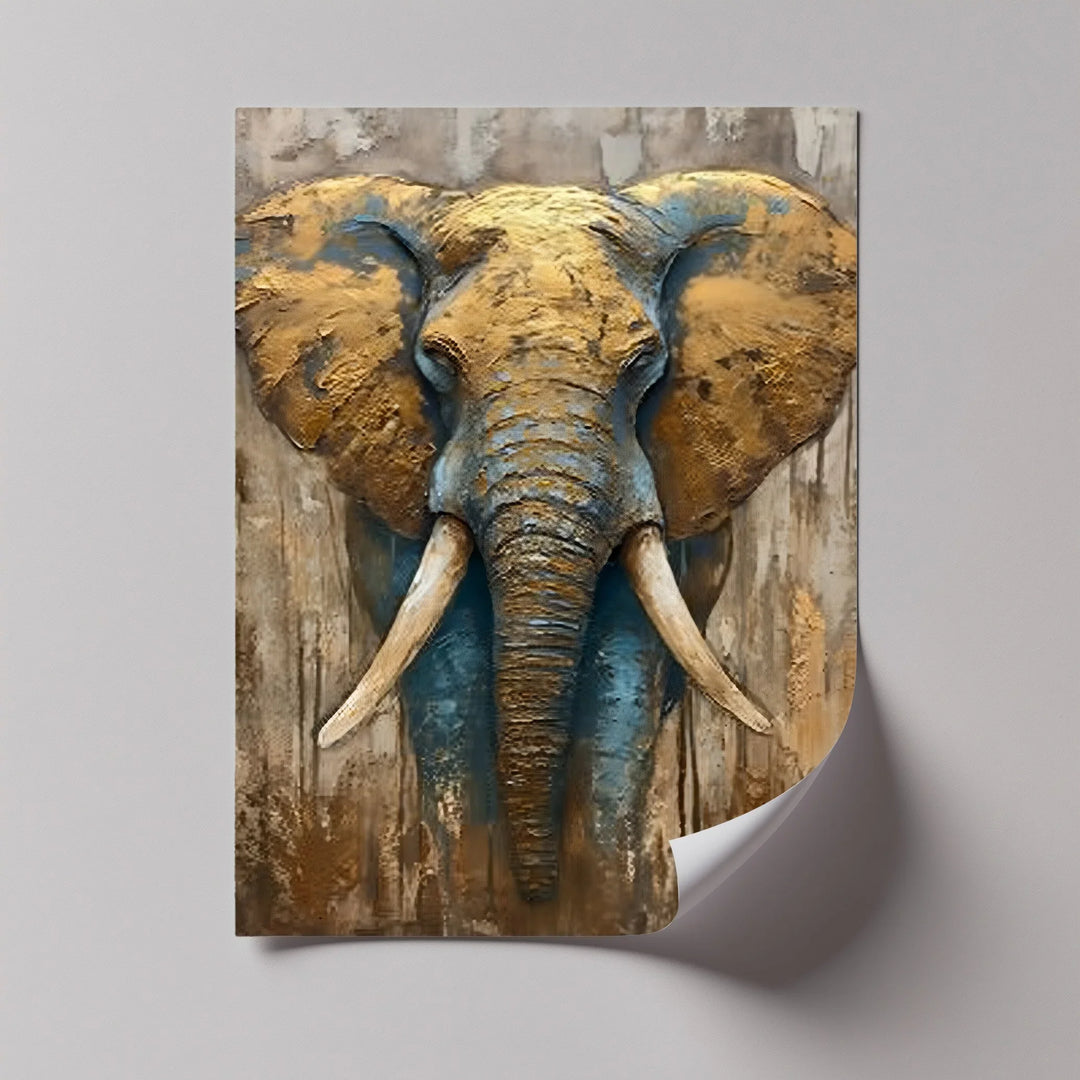 Majestic Elephant Head with Golden Texture – Wildlife Canvas Print - MyPhotoStation