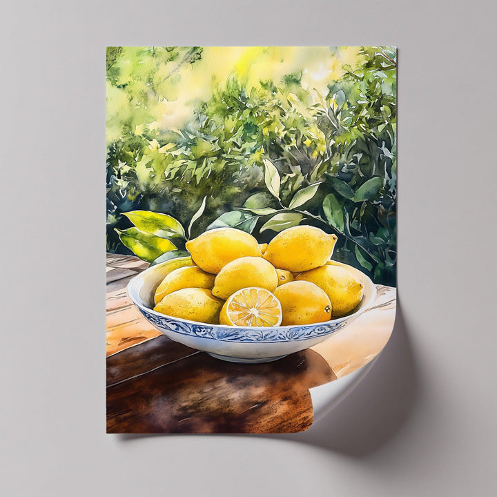 Sunlit Lemons in Porcelain Bowl – Mediterranean Kitchen Canvas Print - MyPhotoStation