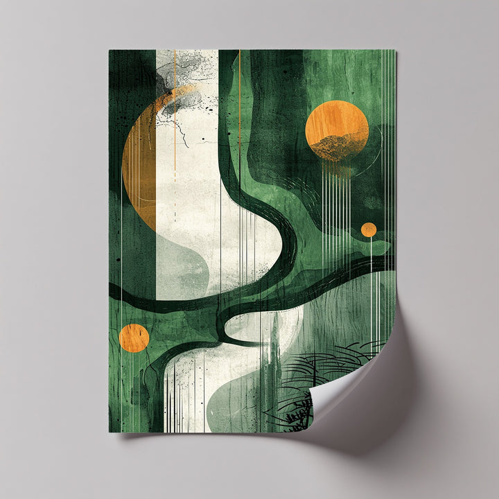 Celestial Terrain – Abstract Forest Path in Deep Green and Gold Canvas Print