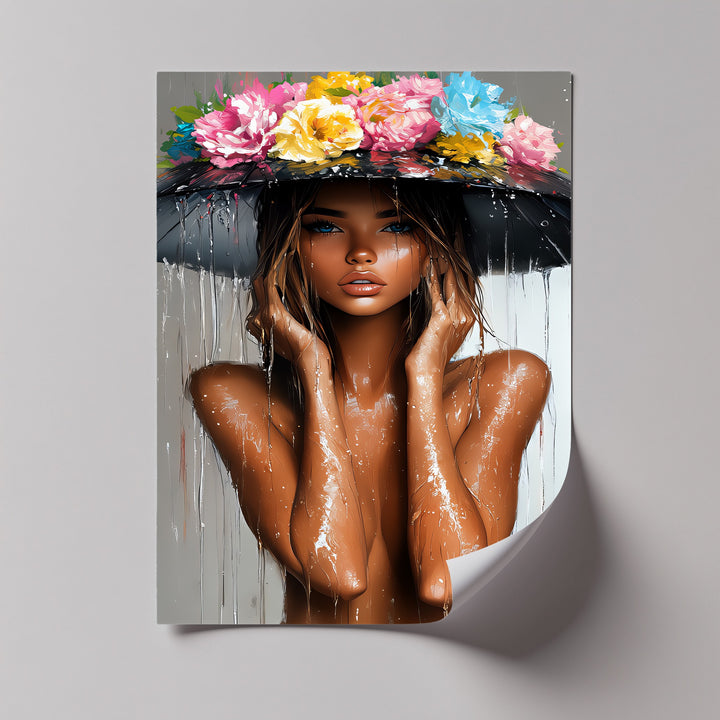 Wet Woman with Blooming Hat Canvas Wall Art | Large Canvas Art