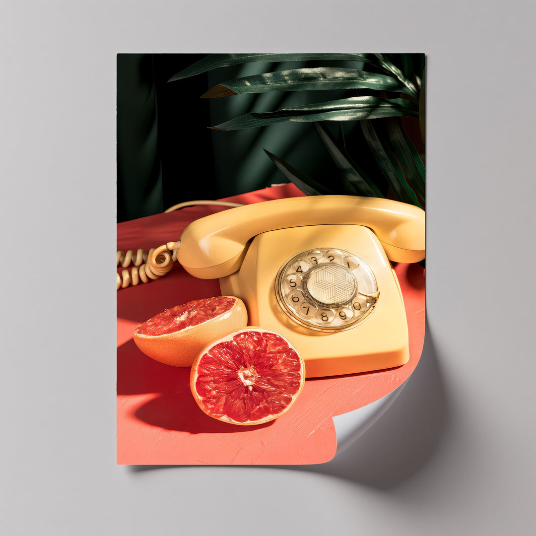 Tropic Call – Retro Telephone & Grapefruit Pop Art Canvas Print