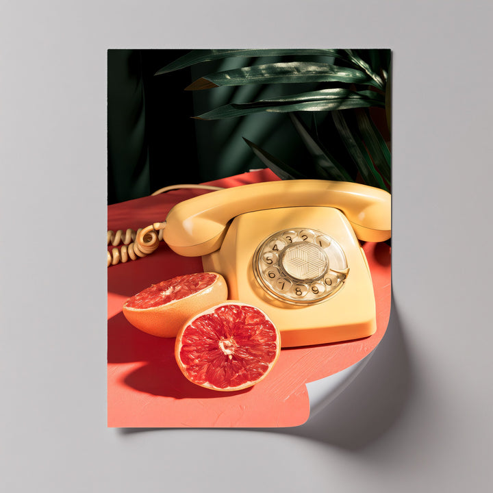 Tropic Call – Retro Telephone & Grapefruit Pop Art Canvas Print