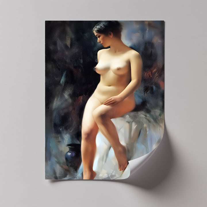 Stillness in Light – Seated Nude Woman Canvas Wall Art | Framed Art