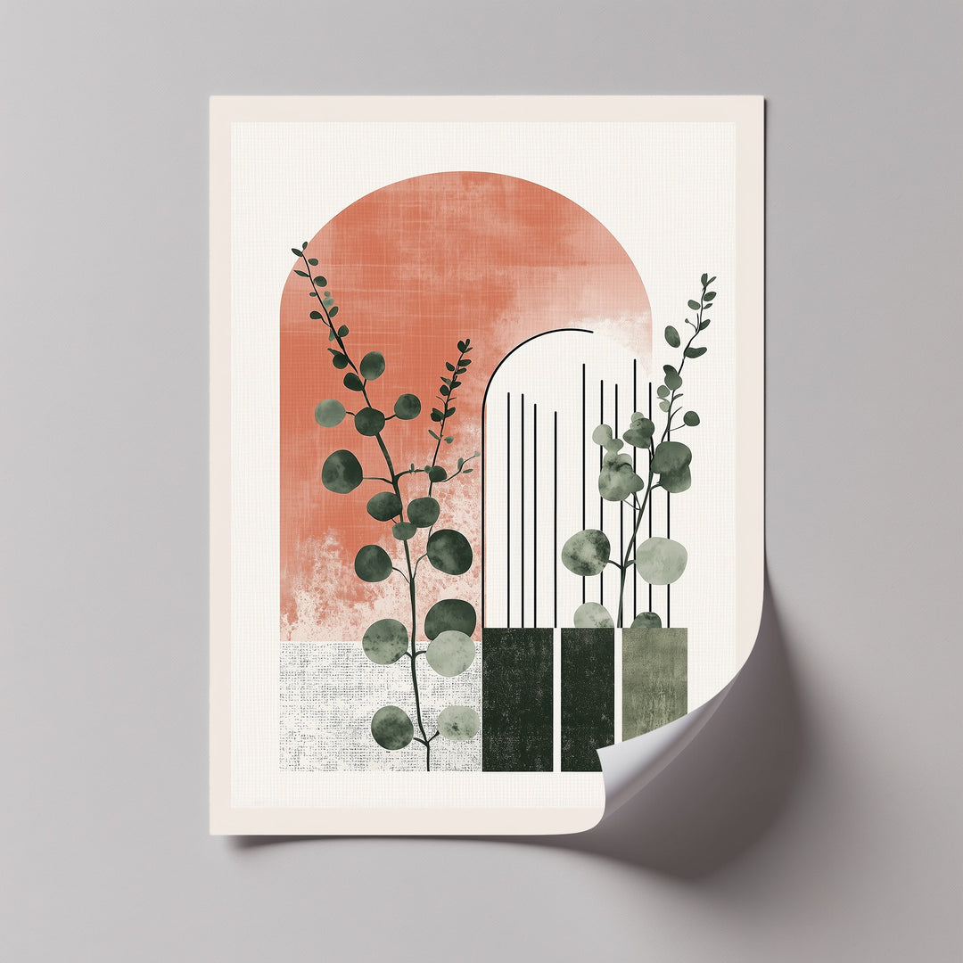 Terracotta Arch with Eucalyptus Branches – Modern Botanical Canvas Print