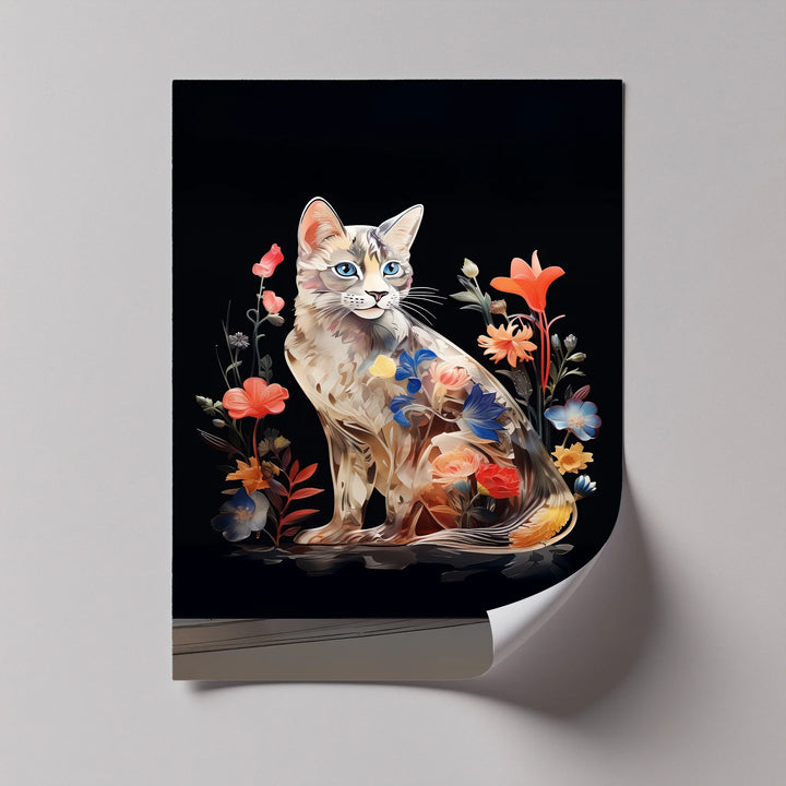 Botanical Gaze – Floral Patterned Cat with Blue Eyes Cat Canvas Print - MyPhotoStation