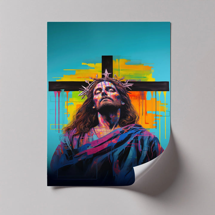 A breathtaking photo canvas where sacred symbolism meets urban energy—Jesus in radiant, pop-art tones.


