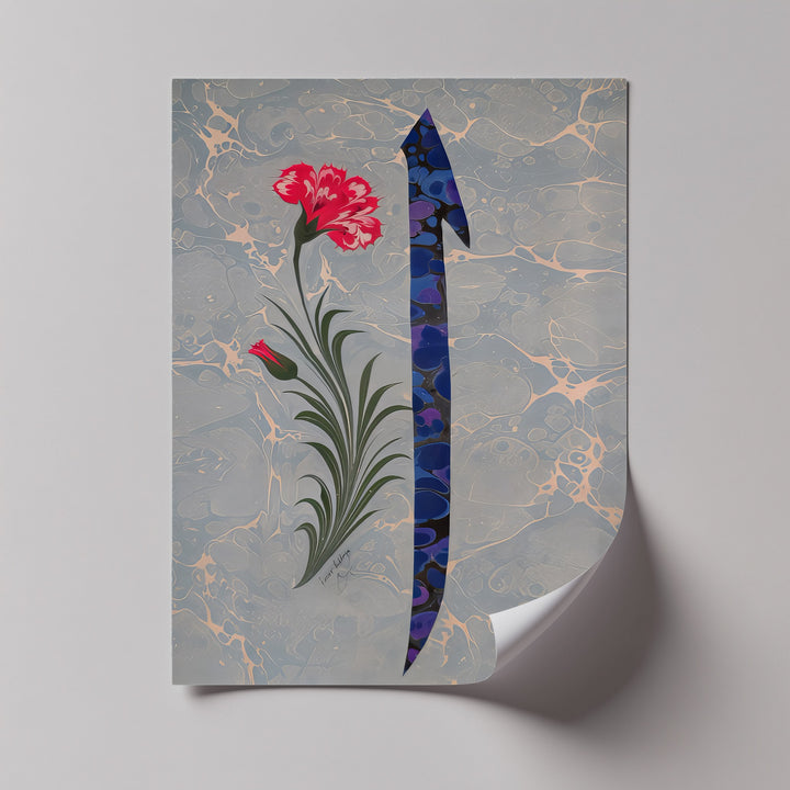 Ottoman Ebru Tulip & Carnation Calligraphy – Islamic Wall Art