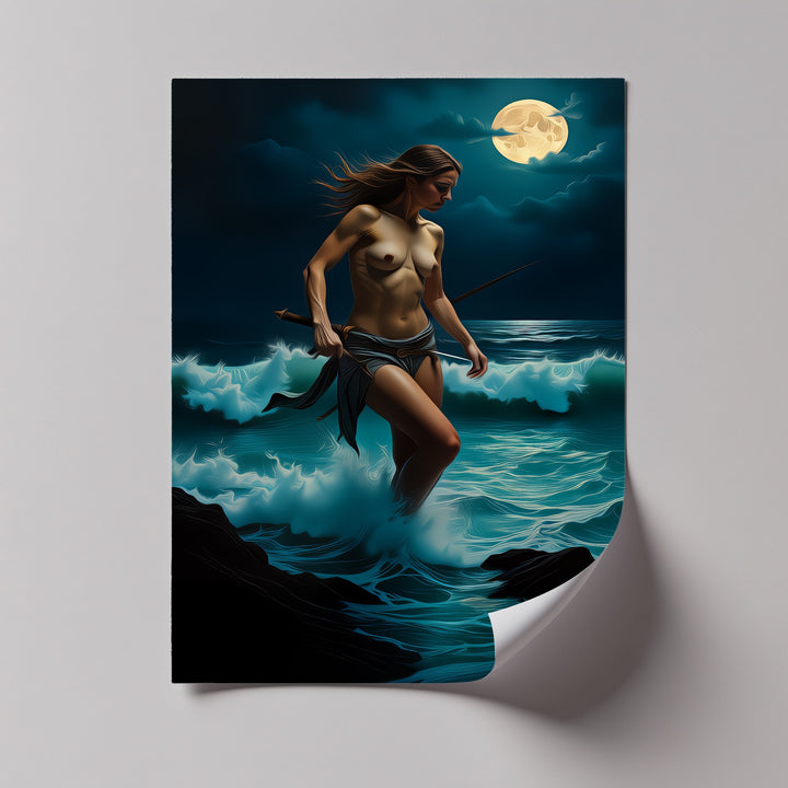 Moon Warrior – Mythic Nude Canvas Wall Art | Framed Wall Art