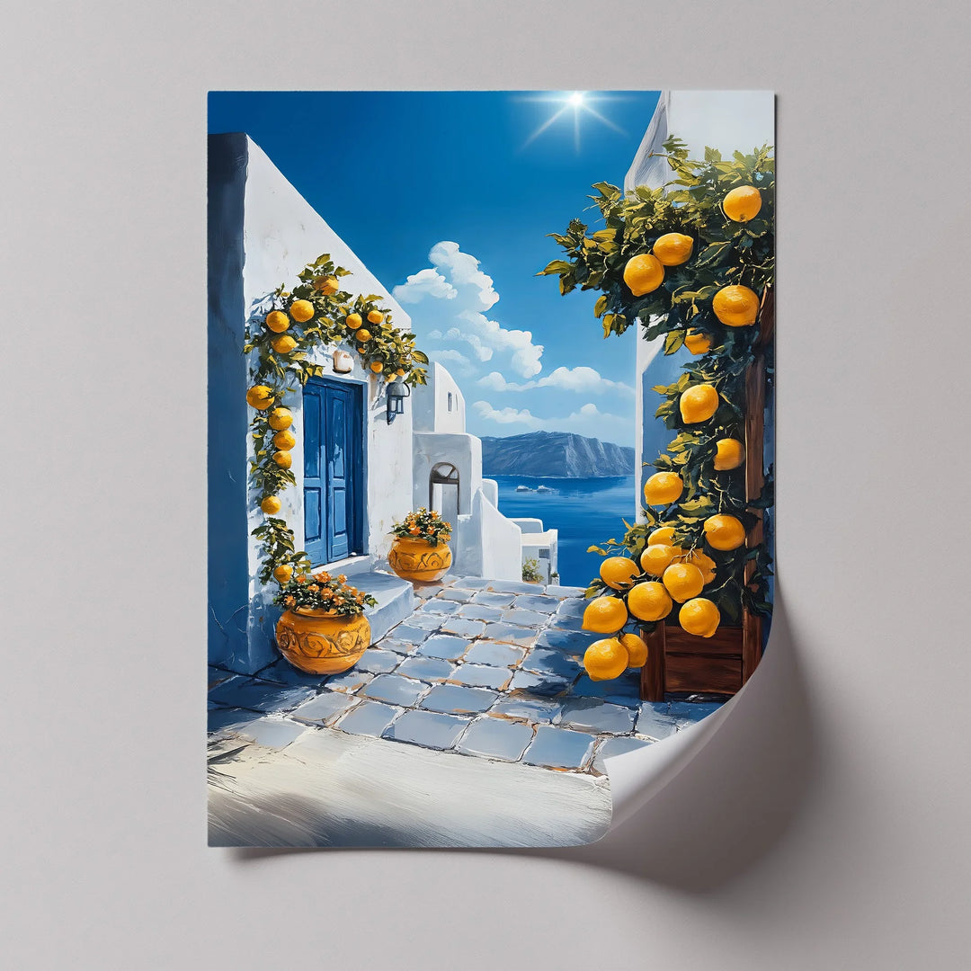 Santorini Sunshine – Mediterranean Lemon Street Canvas Print - MyPhotoStation