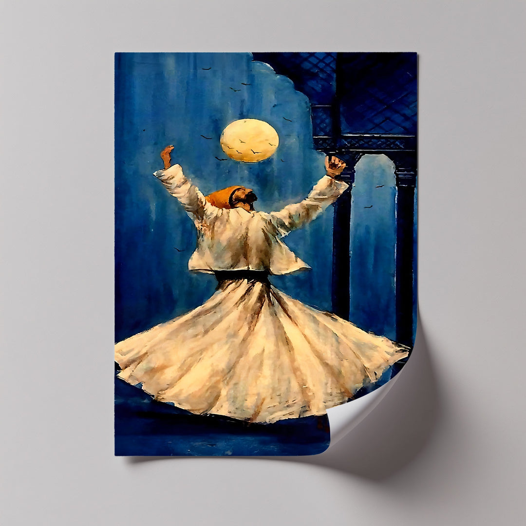 Moonlit Dance – Whirling Dervish Islamic Canvas Wall Art | Large Canvas