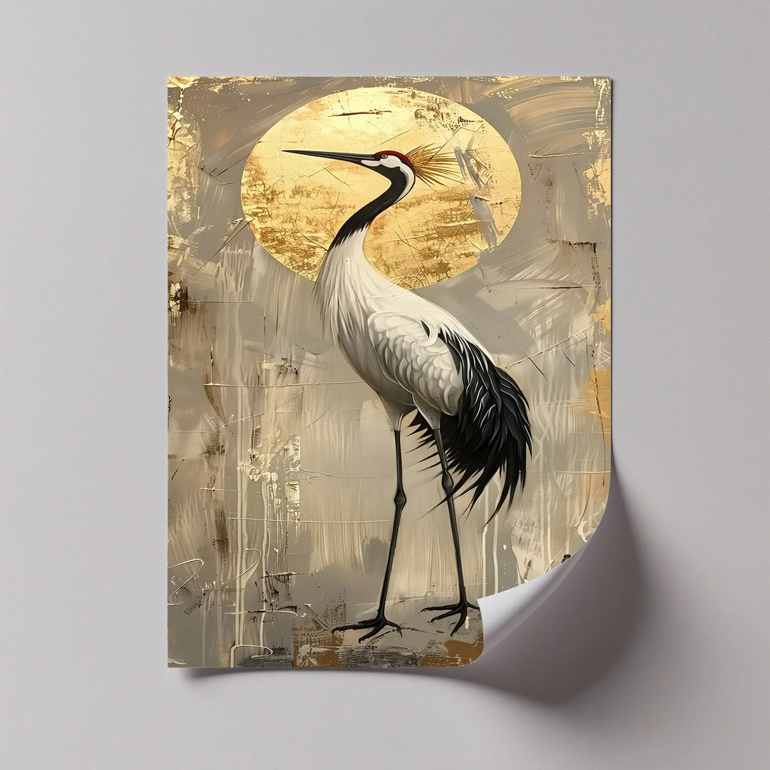 Golden Sun and Standing Crane – Elegant Crane Animal Canvas Print - MyPhotoStation