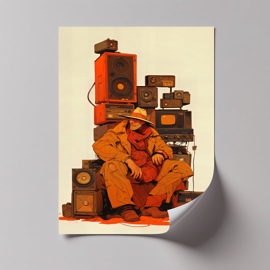 Desert Frequencies – Cowboy and Speakers Retro Canvas Print