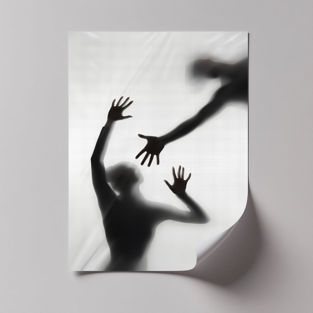 This bold canvas print captures an emotional moment of reaching, separation, and light through mystery.

