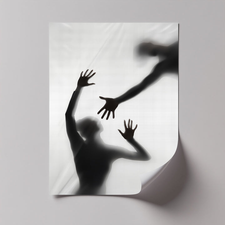 This bold canvas print captures an emotional moment of reaching, separation, and light through mystery.

