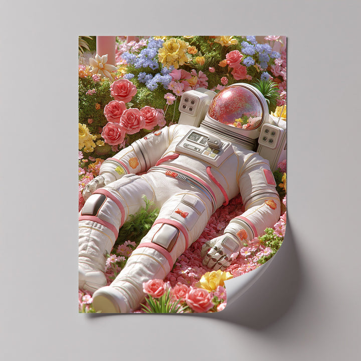 Astronaut Resting in a Garden of Flowers - Pink Canvas Print
