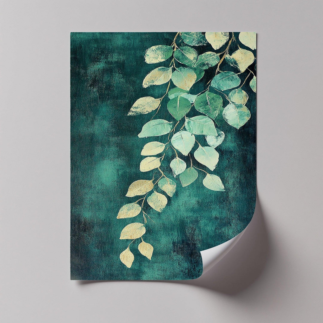 Golden Eucalyptus Cascade – Elegant Leaf Branch Canvas Print - MyPhotoStation