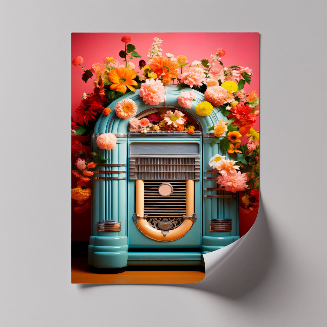 Floral Rhythm – Vintage Jukebox with Blooming Flowers Canvas Print