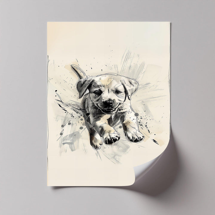 Leap of Joy – Sketch Style Playful Puppy Art Puppies Canvas Print - MyPhotoStation