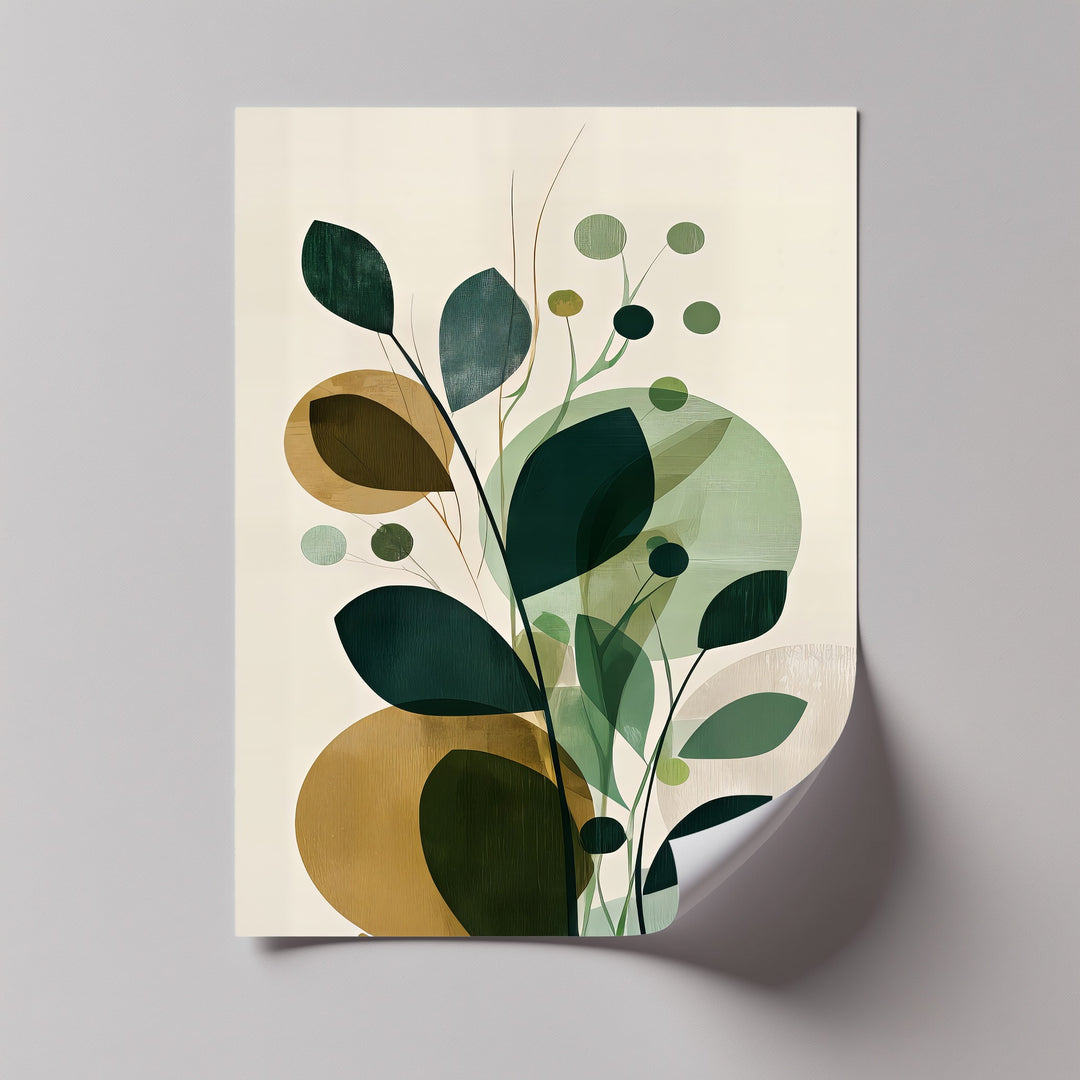 Abstract Botanical Green & Gold Canvas Wall Art | Framed Art
