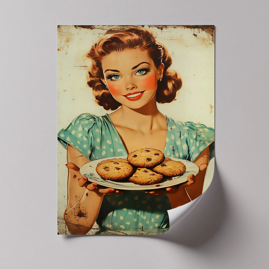Sweet Smile – Retro Cookie Lady Kitchen Canvas Print - MyPhotoStation