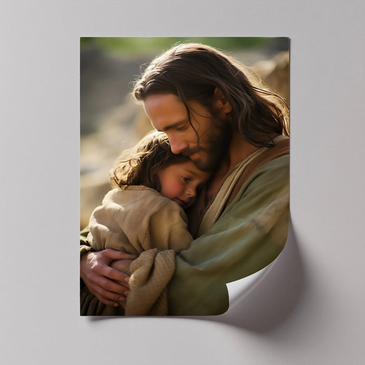 Sacred affection comes alive in this heartfelt photo canvas of Jesus and a child.

