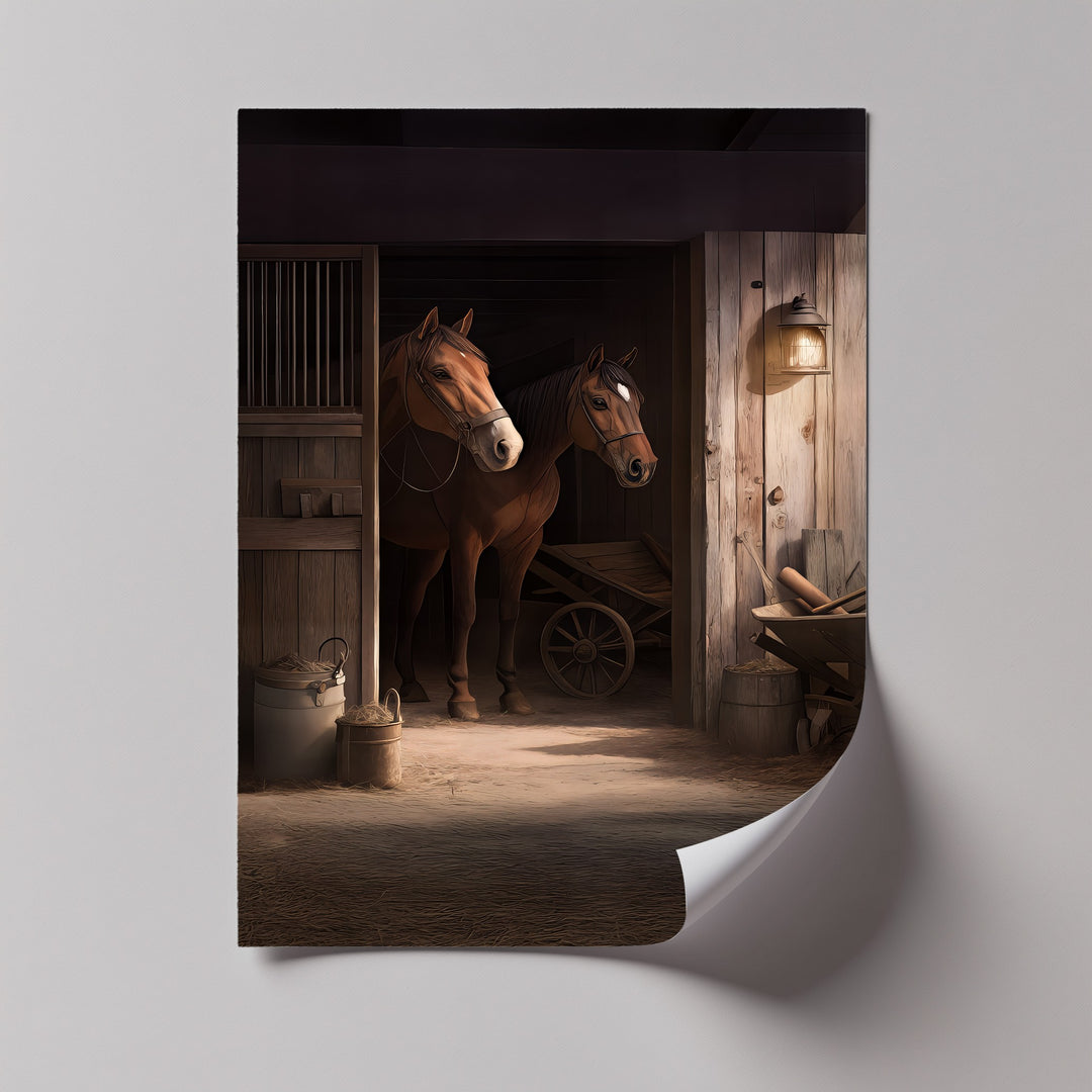 Stable Companions – Rustic Horse Barn Scene Canvas Print