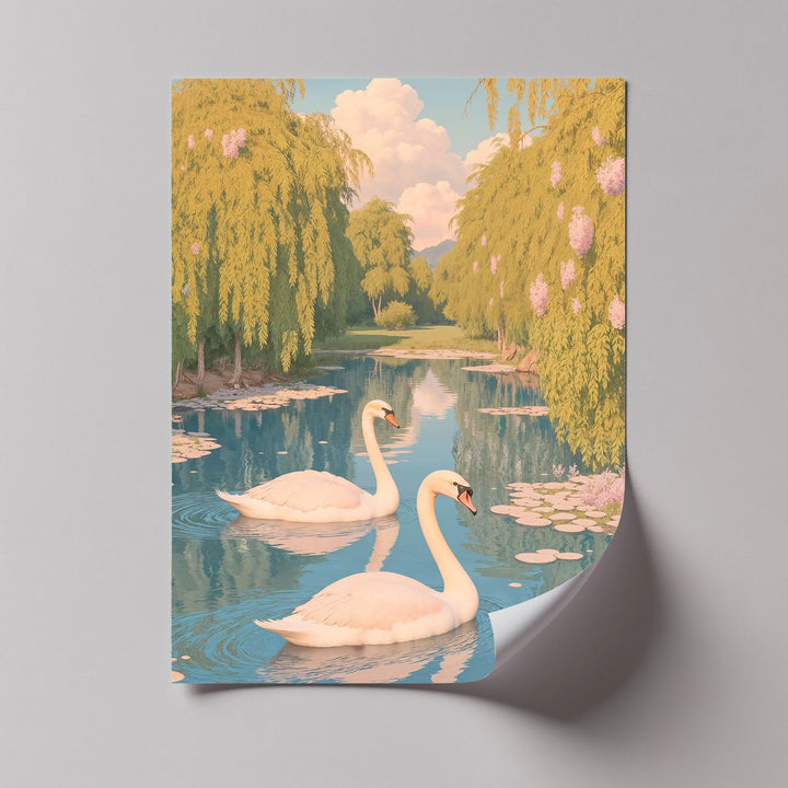 Serene Swan Pair on Lily Pond – Nature Animal Canvas Print - MyPhotoStation